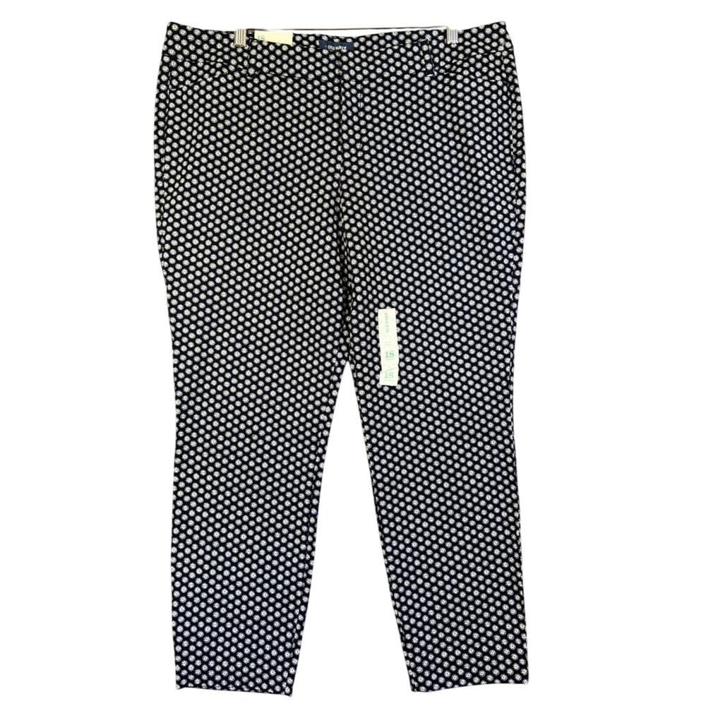 Old Navy Mid Rise Pixie Ankle Pants Women 18 Navy Floral Stretch Cotton NEW